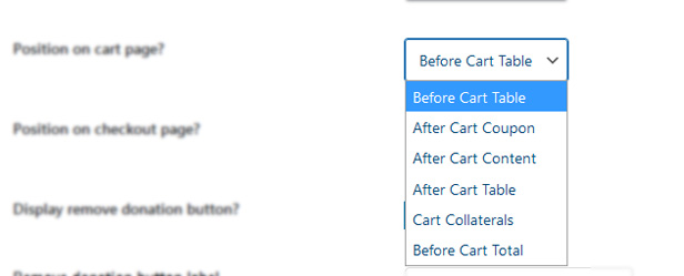 Position on cart page