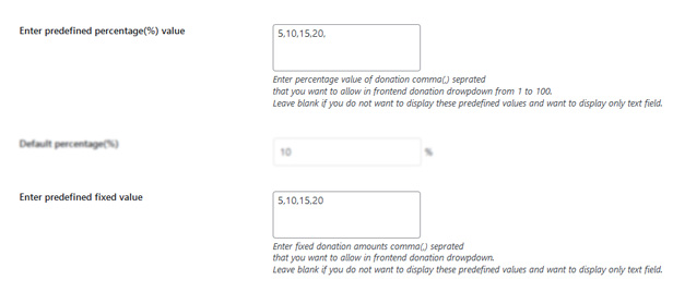 Predefined donation/tips options for fixed/precentage donation